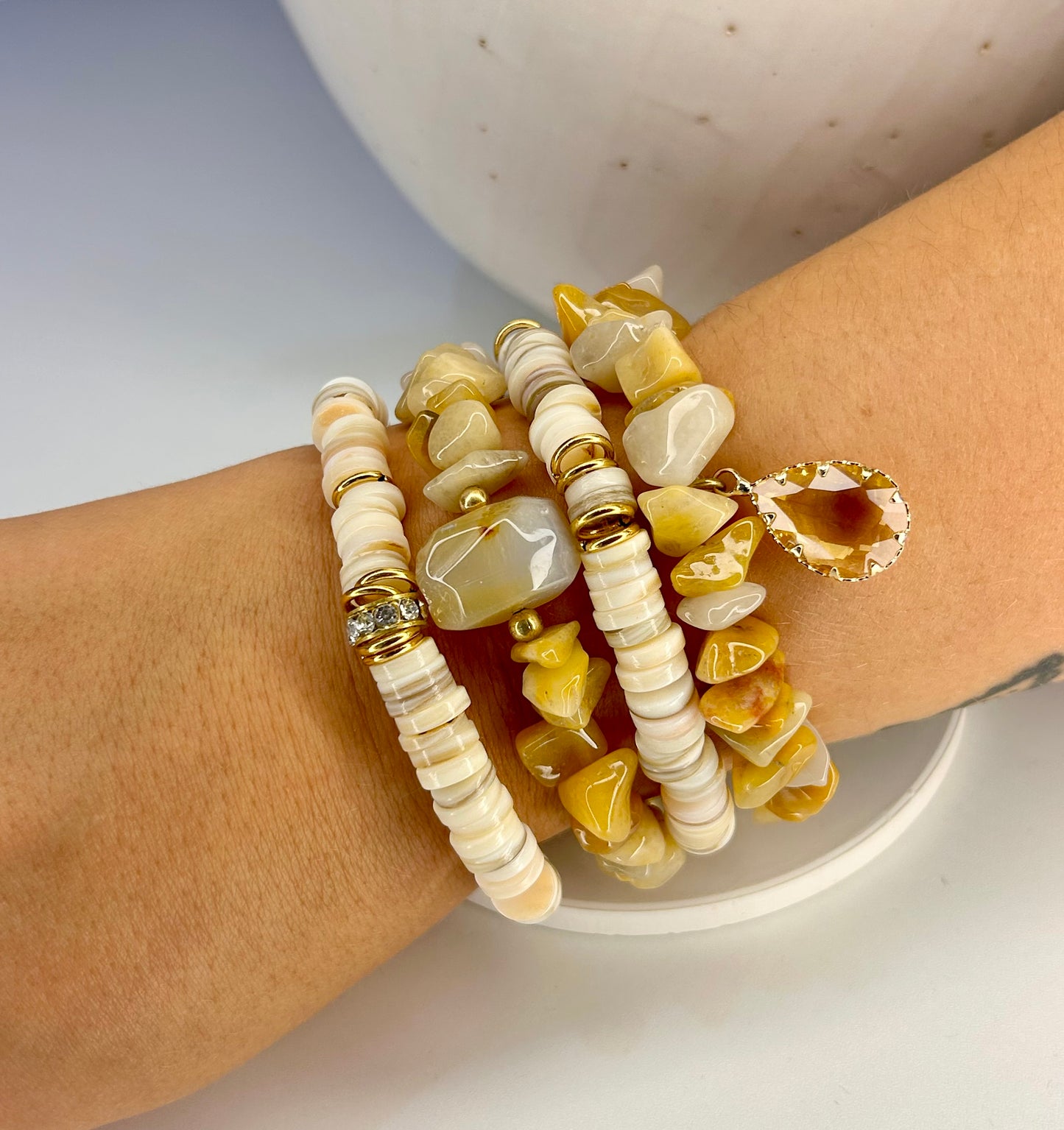 
                  
                    Honey Glow Stone Mix Elastic Bracelet Stackable Set
                  
                