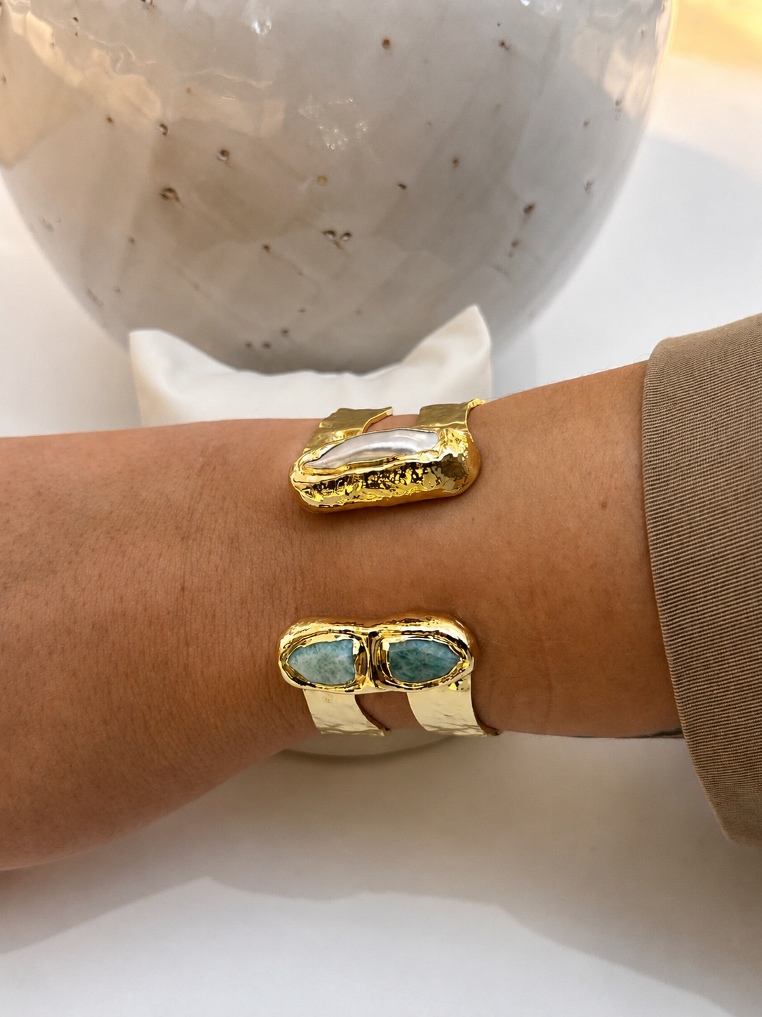 
                  
                    Free Spirit Boho Brass & Gold Amazonite Cuff Bracelet
                  
                