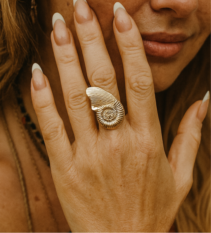 Boho & Mala Silver Shell Statement Ring