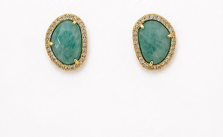 Pair of earrings on a 'Boho & Mala' branded card with a white background