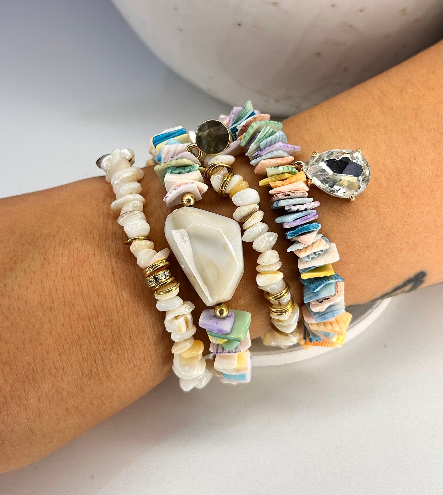 
                  
                    Seashell Festival Stone Mix Elastic Bracelet Stackable Set
                  
                