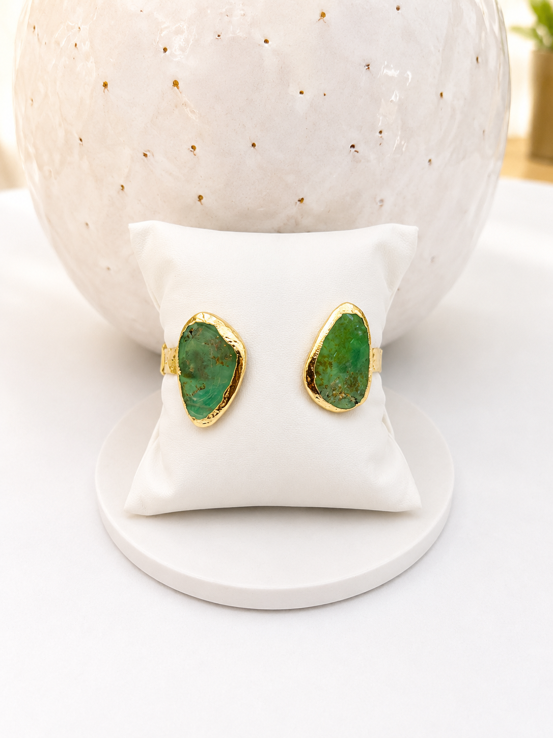 
                  
                    Vedara Boho Brass & Gold Chrysoprase Statement Cuff Bracelet
                  
                