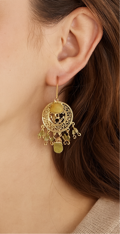 Gold Plated Natural Stone Statement Earrings- Boho Jewellery For Wild Souls