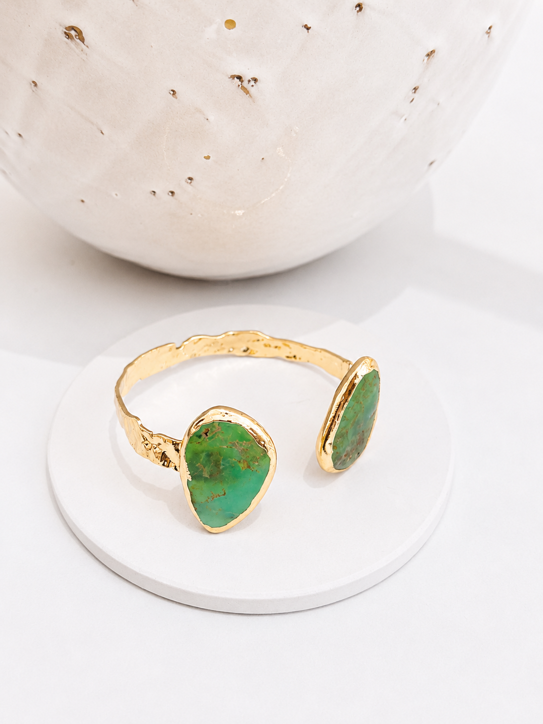 
                  
                    Vedara Boho Brass & Gold Chrysoprase Statement Cuff Bracelet
                  
                