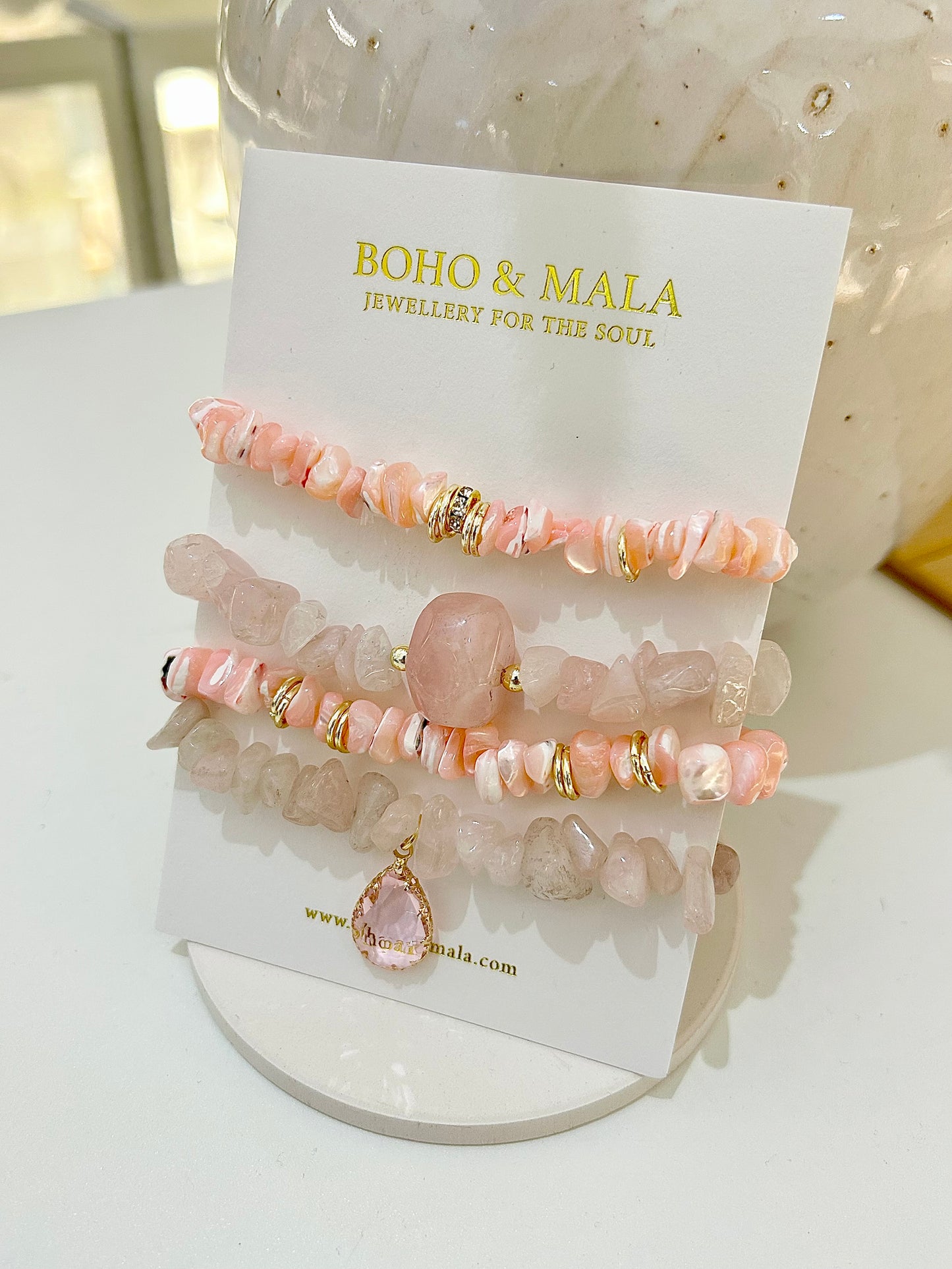 Blush Harmony Stone Mix Elastic Bracelet Stackable Sets