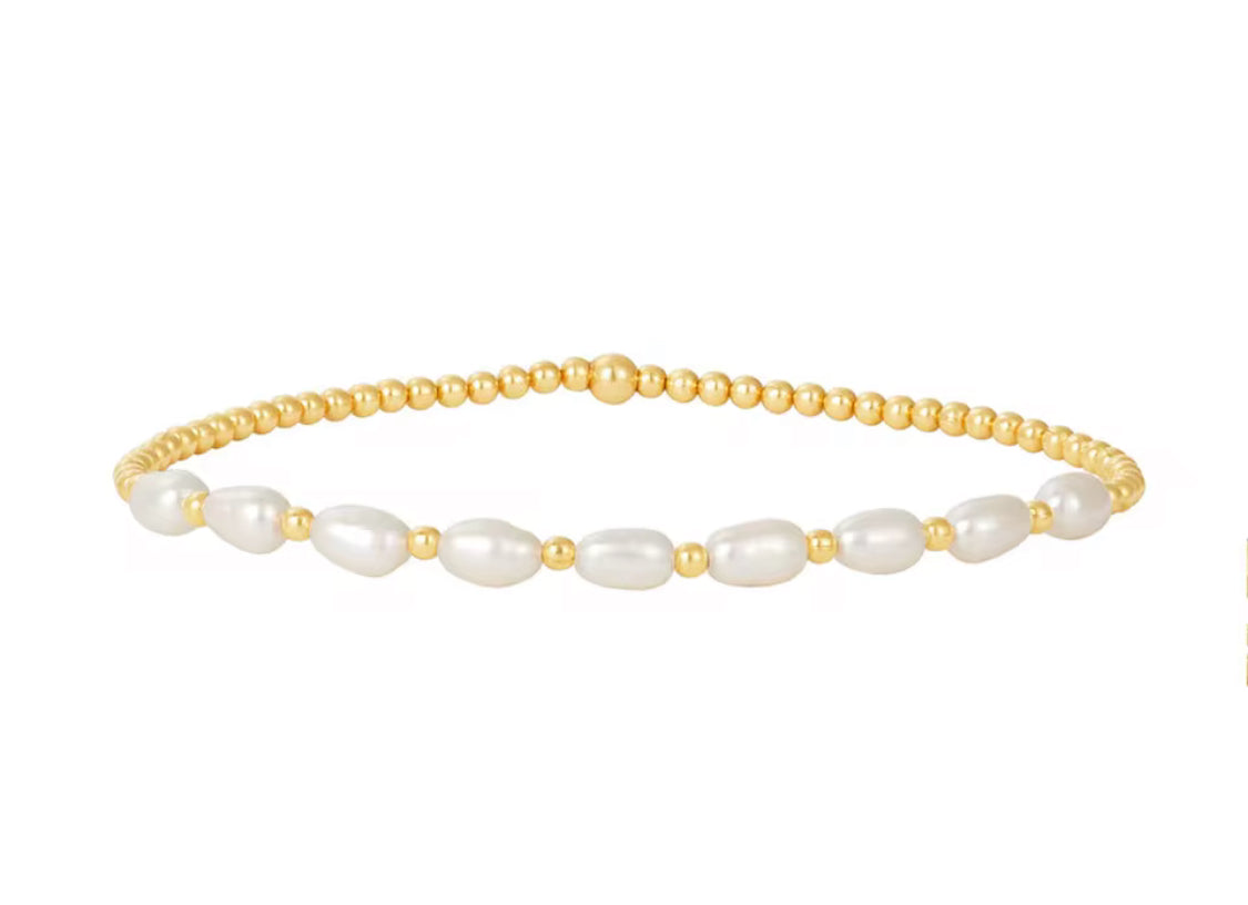 Boho & Mala Mini Freshwater Pearl Beaded Gold Bracelet