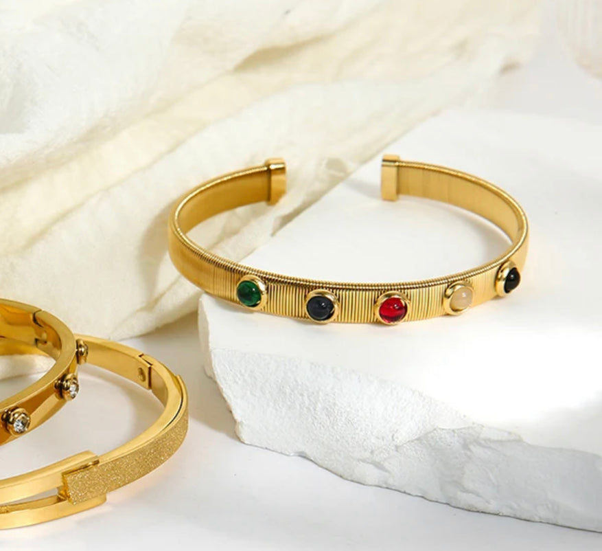 Boho & Mala Colourful Gold Cuff Bracelet