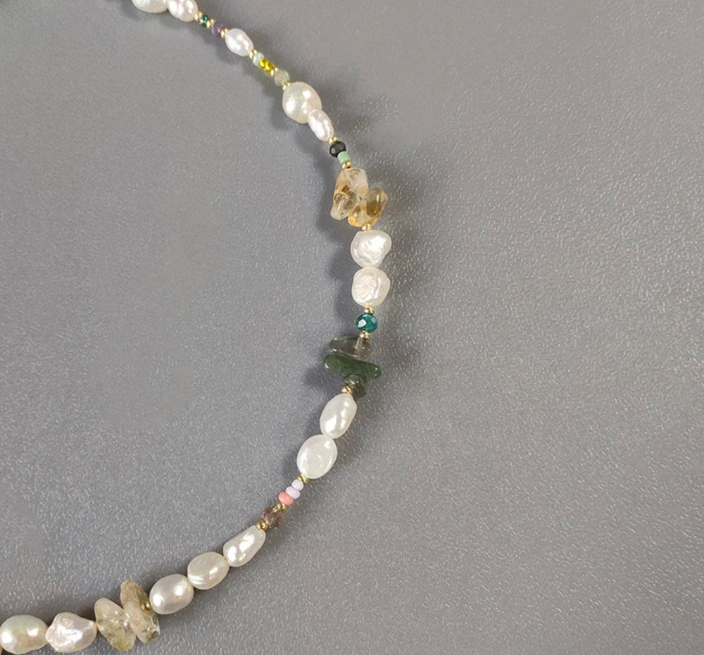
                  
                    Boho & Mala Gold Freshwater Pearl/Stone Beads Necklace
                  
                