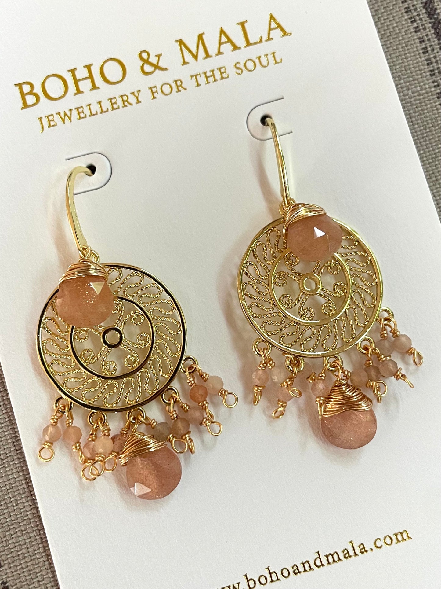 
                  
                    Boho & Mala Apricot Natural Stone Dreamcatcher Gold Plated Drop Earrings
                  
                