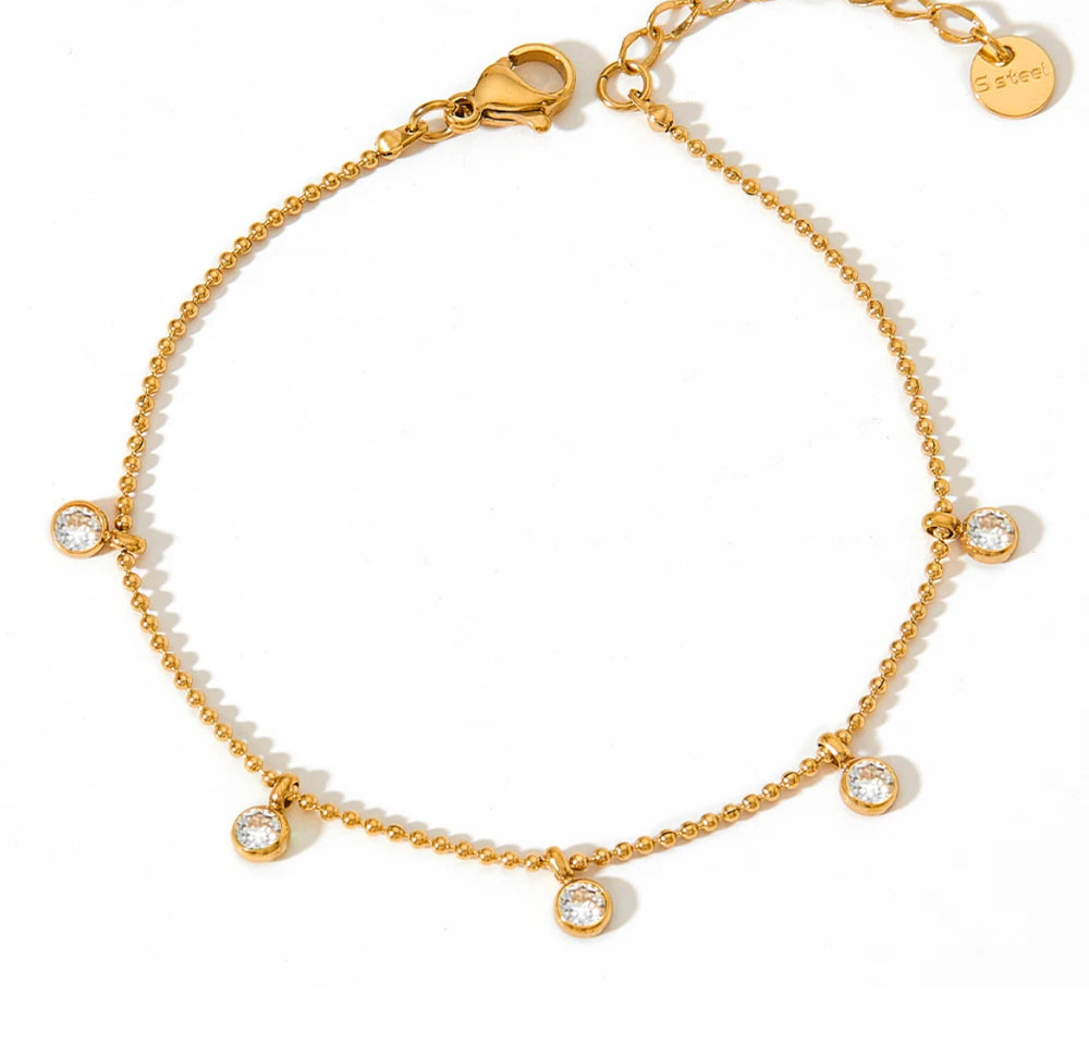 Boho & Mala Clear 18K Gold / Stainless Steel Anklet
