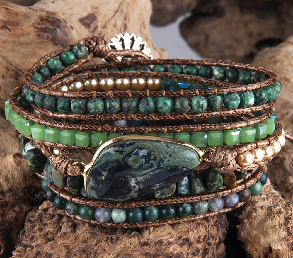 
                  
                    Boho & Mala Green Stone 5 Wrap Bracelet
                  
                