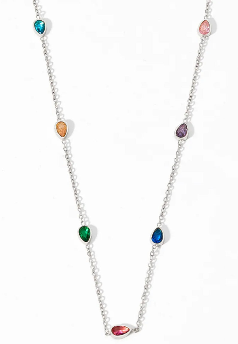 Boho & Mala Colourful Zircornia Stainless Steel Pendant Necklace