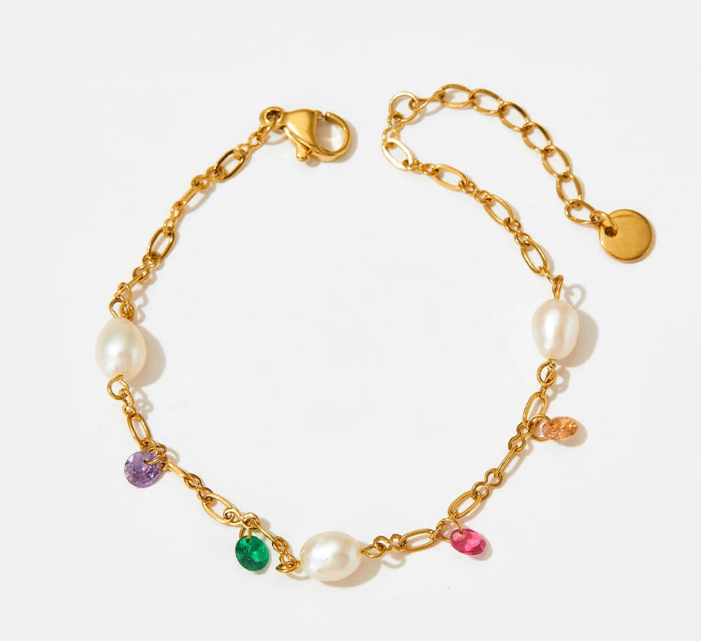Boho & Mala Colourful Pearl Chain Gold Plated / Stainless Steel Bracelet