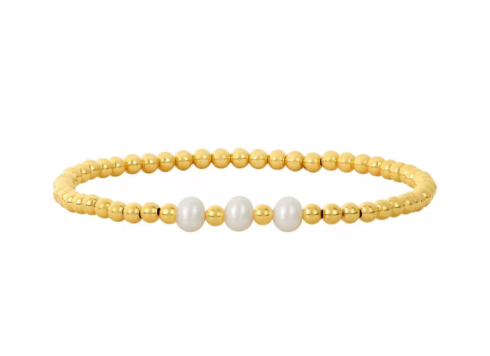 Boho & Mala Mini Freshwater Pearl Beaded Gold Bracelet