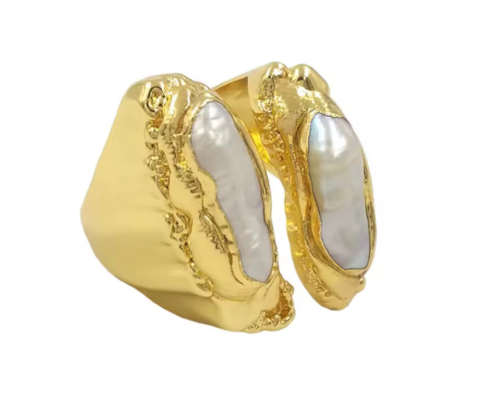 Boho & Mala Freshwater Pearl Gold Ring (adjustable)