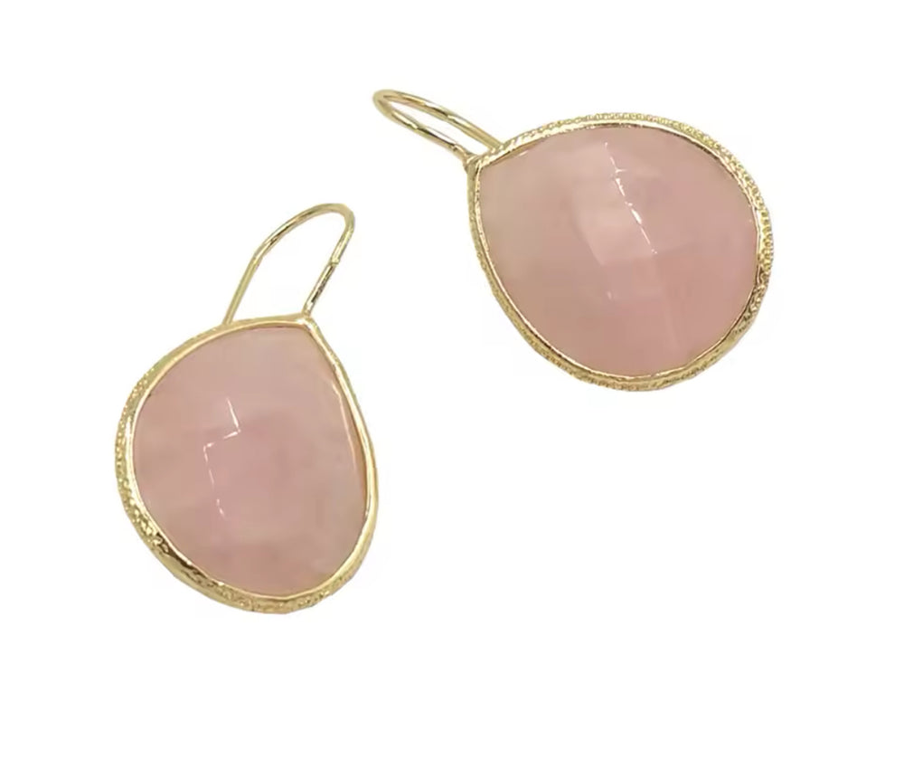 Boho & Mala Rose Quartz Natural Stone Gold Plated Drop Earrings