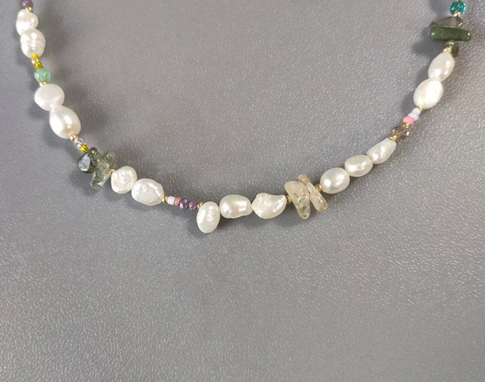 Boho & Mala Gold Freshwater Pearl/Stone Beads Necklace