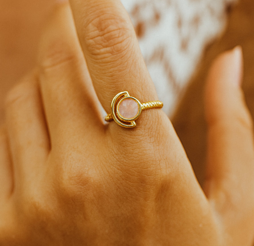 Boho & Mala Rose Quartz Gold Plated Ring