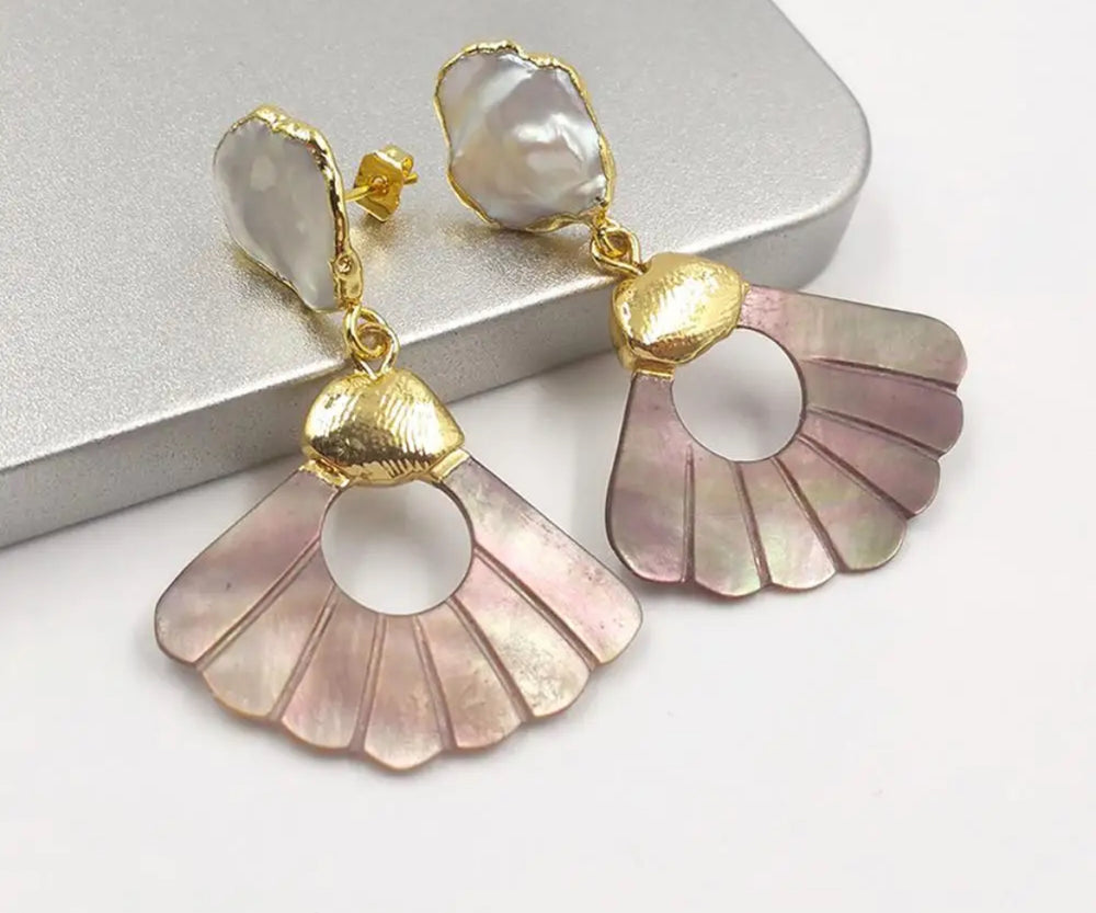 Boho & Mala Natural Shell & Pearl Gold Plated Earrings