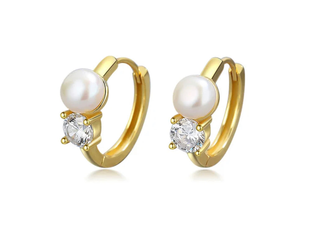 Boho & Mala Pearl Cross 18k Gold Plated Stud Earrings