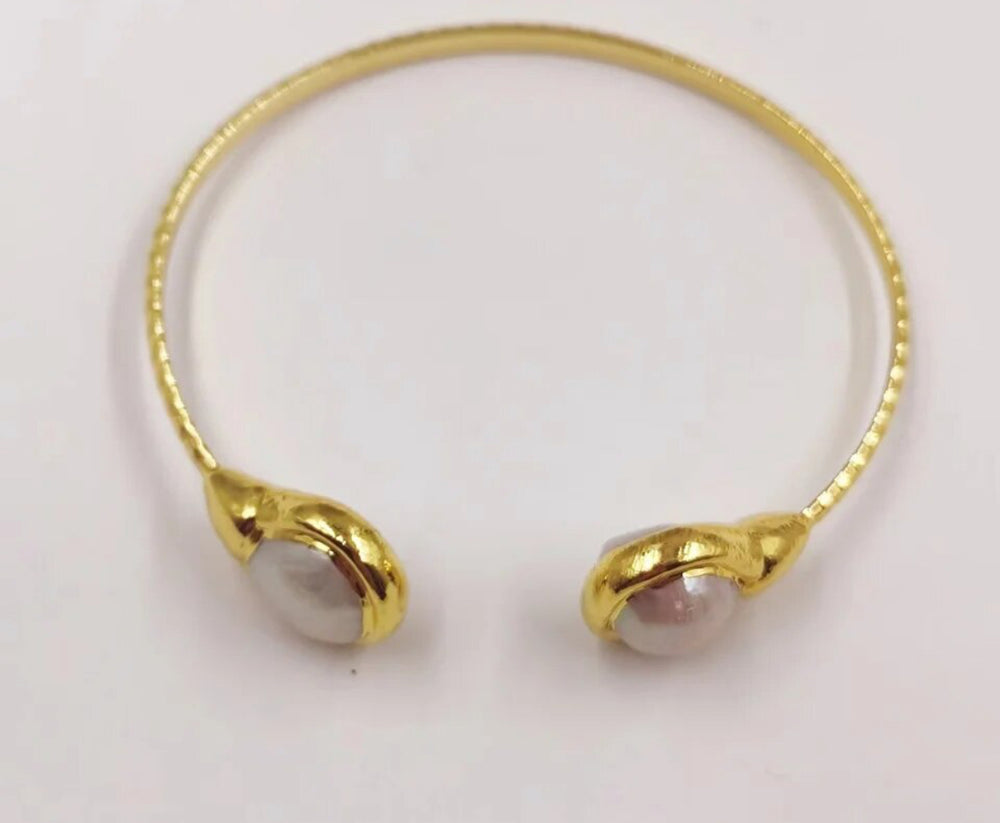 Boho & Mala Natural Pearl Brass Cuff Bracelet