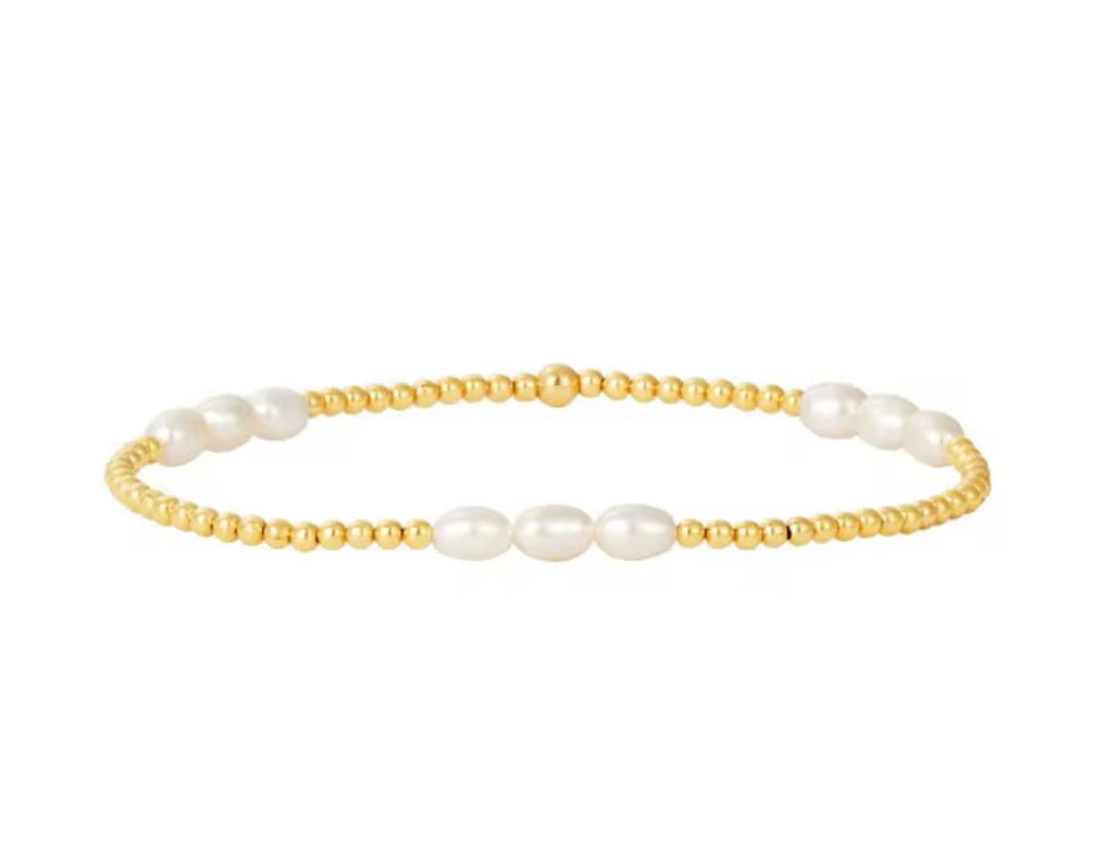 Boho & Mala Mini Freshwater Pearl Beaded Gold Bracelet
