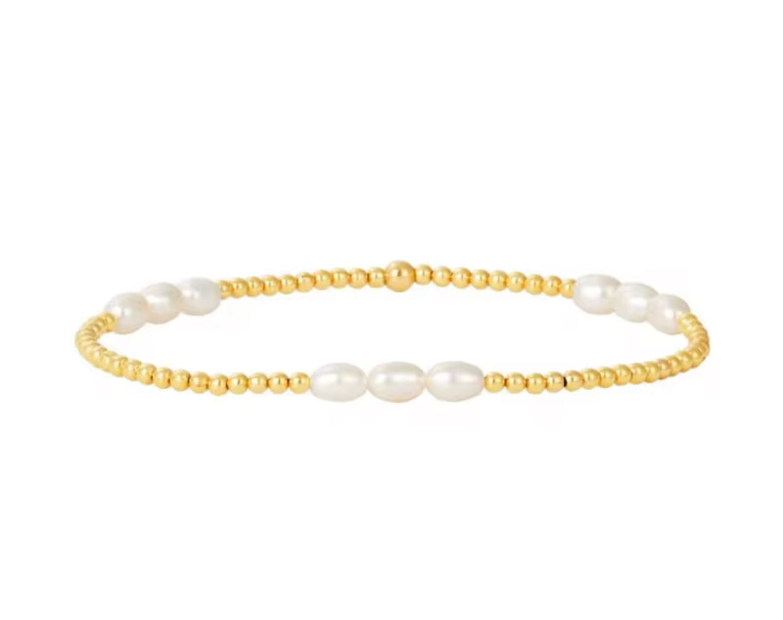 Boho & Mala Mini Freshwater Pearl Beaded Gold Bracelet