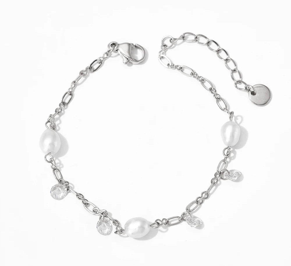 Boho & Mala Clear Pearl Chain Stainless Steel Bracelet