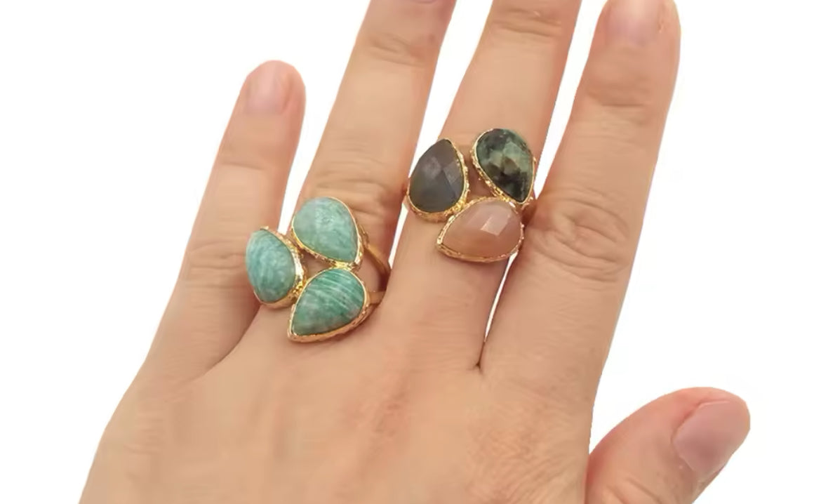 
                  
                    Boho & Mala Natural Amazonite Stone Gold Ring (adjustable)
                  
                