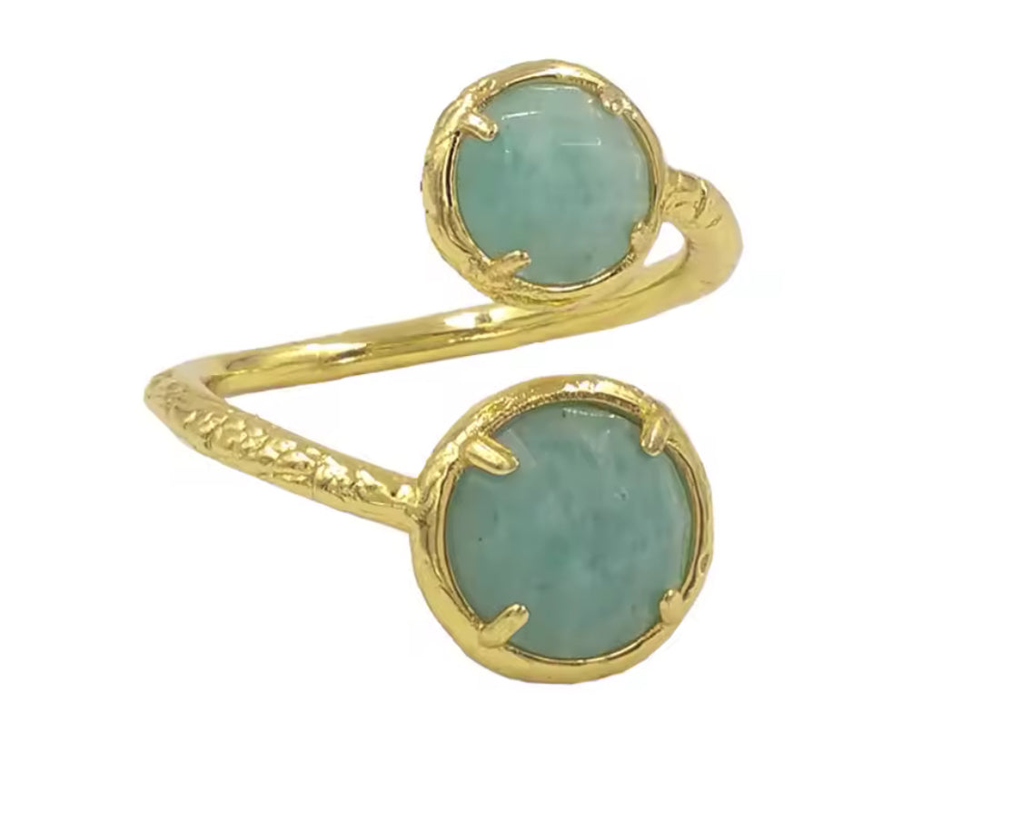 Boho & Mala Adjustable Amazonite Gold Plated Ring
