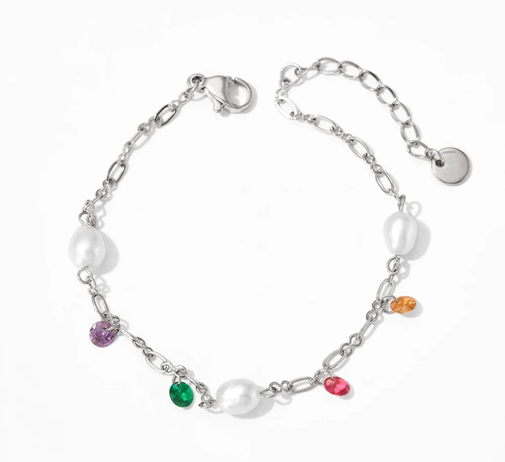 Boho & Mala Colorful Pearl Stainless Steel Anklet