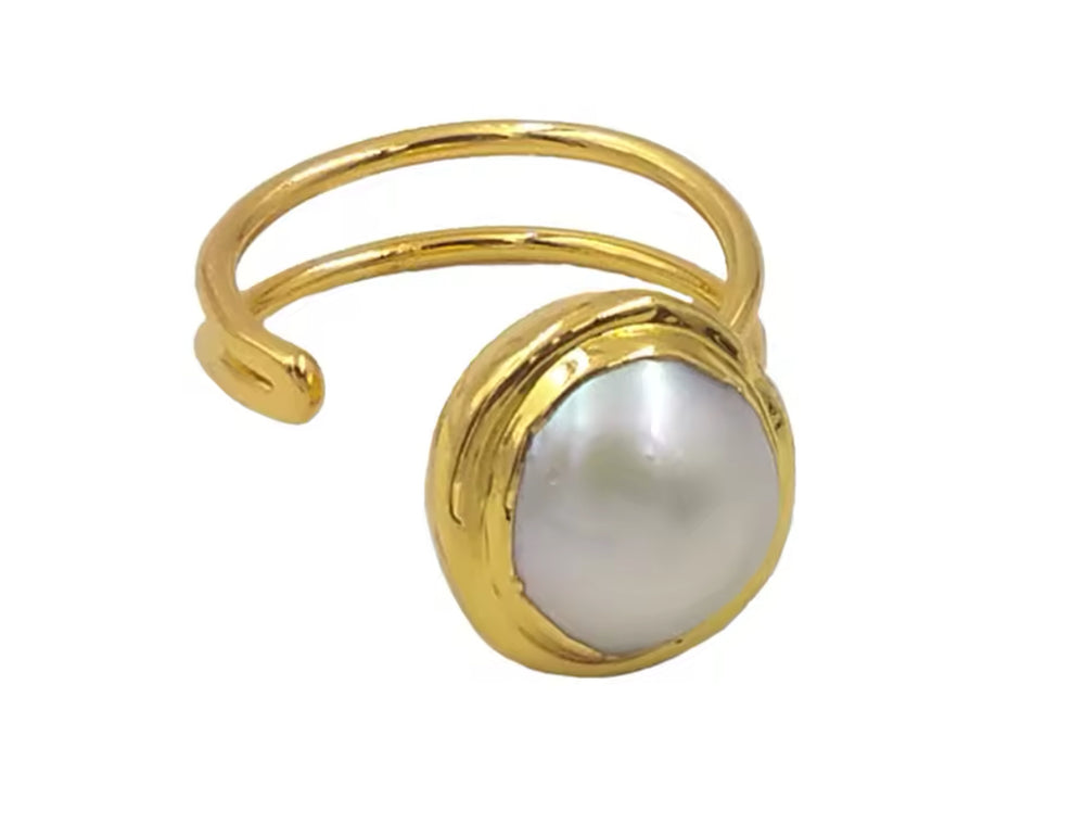 Boho & Mala Freshwater Pearl Gold Ring (adjustable)