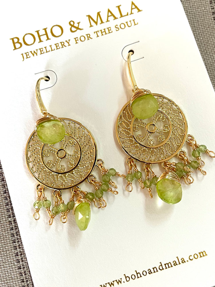 
                  
                    Boho & Mala Bright Green Natural Stone Dreamcatcher Gold Plated Drop Earrings
                  
                