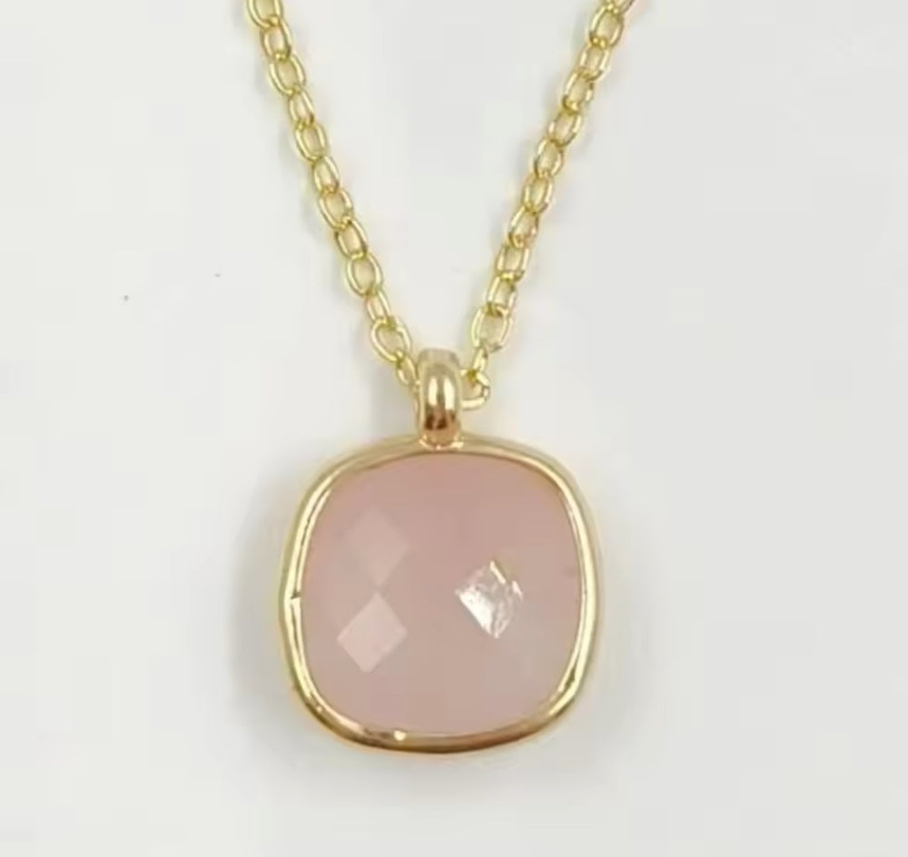 Boho & Mala Rose Quartz 18inch Chain Gold Plated Pendant Necklace