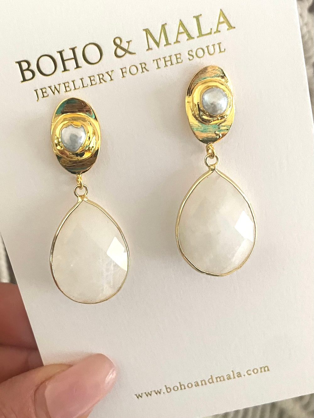 Boho & Mala White Stone Drop Earrings