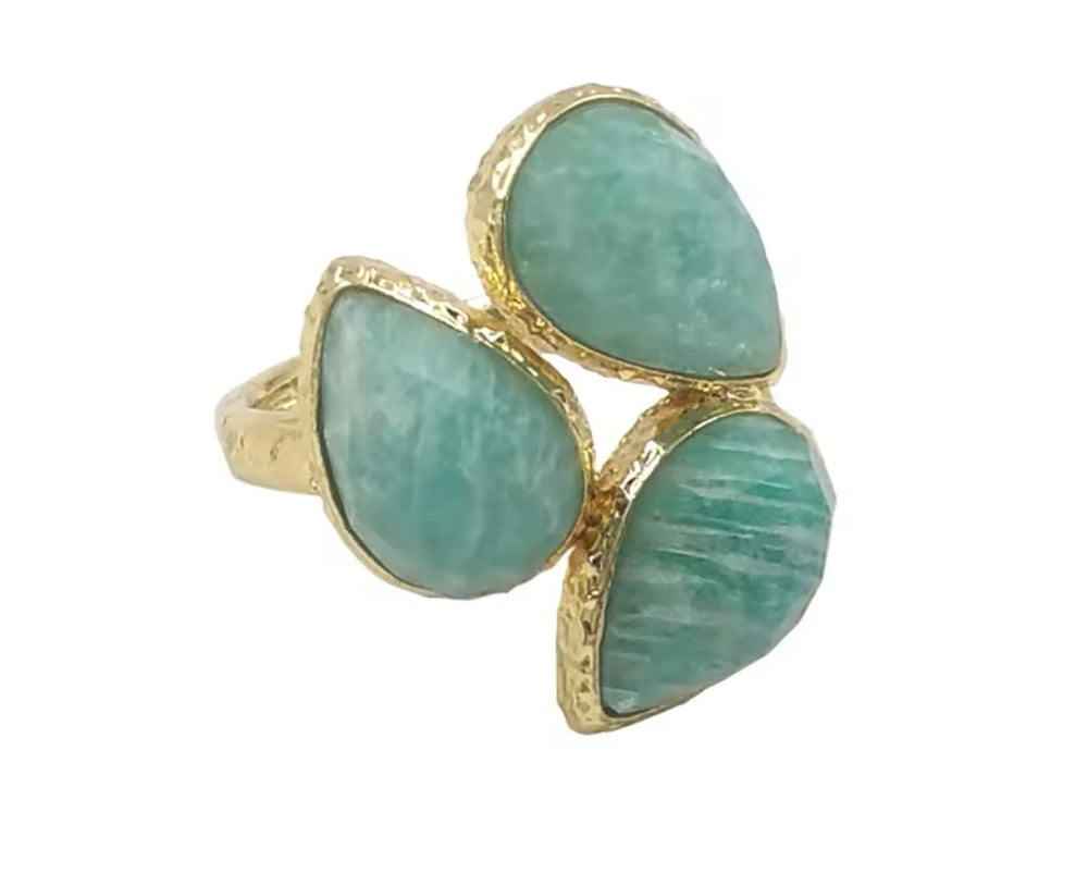 Boho & Mala Natural Amazonite Stone Gold Ring (adjustable)