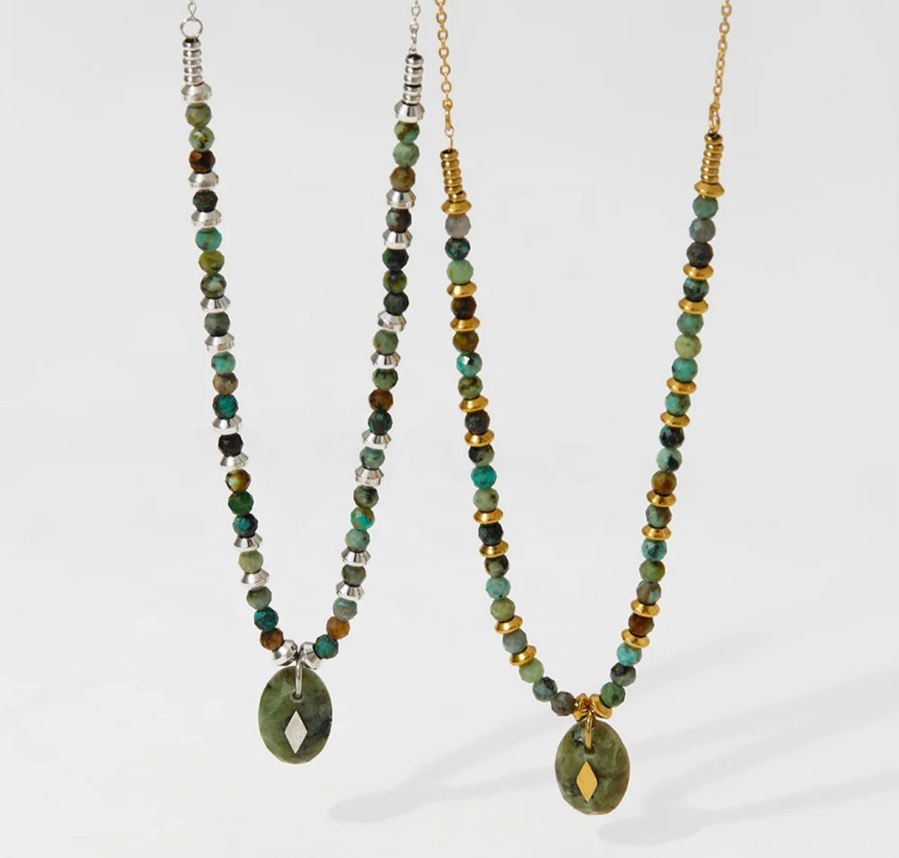 
                  
                    Boho & Mala Green Stone Stainless Steel Pendant Necklace
                  
                