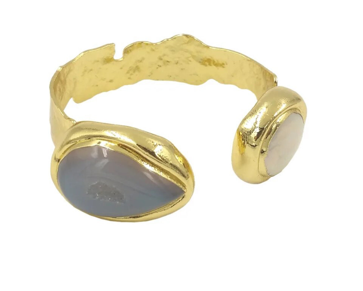 
                  
                    Boho & Mala Gold Druzy Agate & Pearl Brass Cuff Bracelet
                  
                