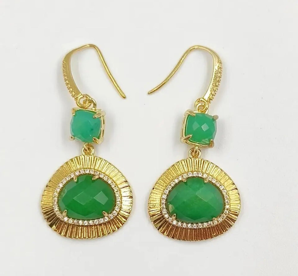 Boho & Mala Green Jade Natural Stone Gold Plated Drop Earrings