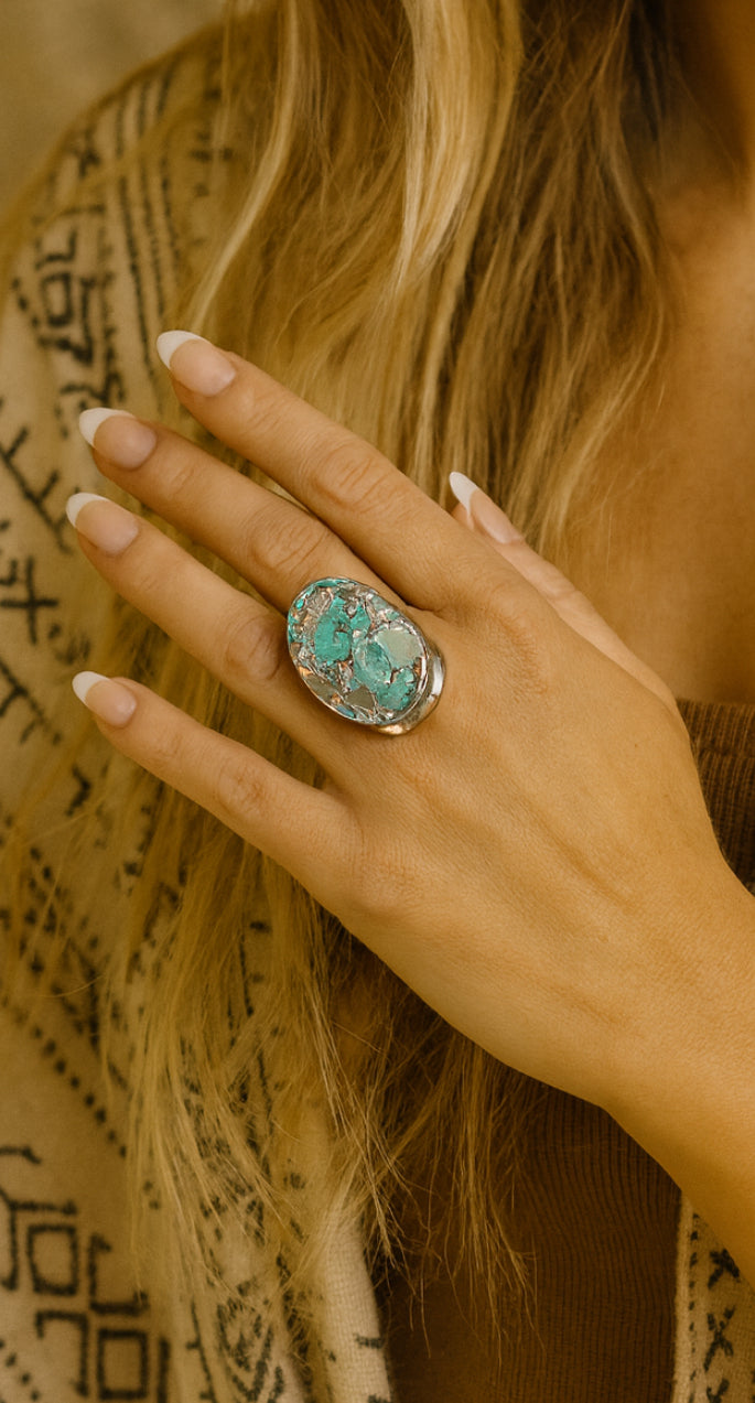 Boho & Mala Grand Turquoise Silver Ring R1080