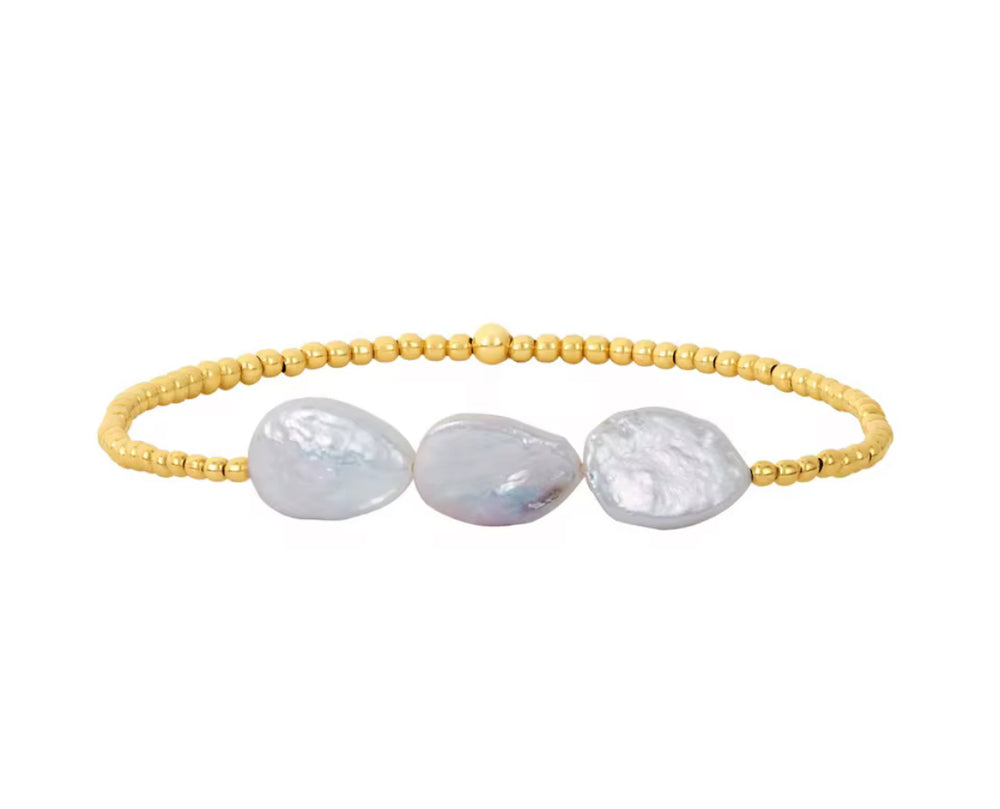 Boho & Mala Mini Freshwater Pearl Beaded Gold Bracelet