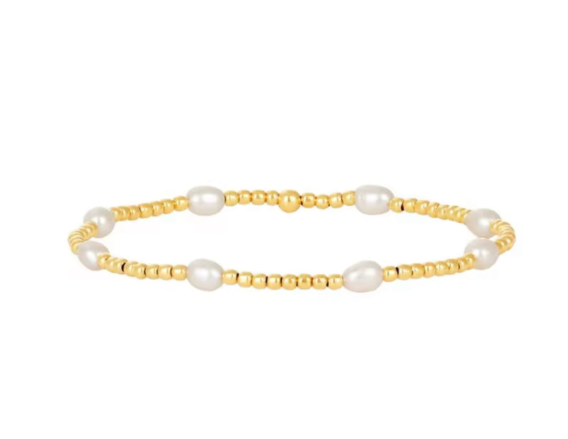 Boho & Mala Mini Freshwater Pearl Beaded Gold Bracelet