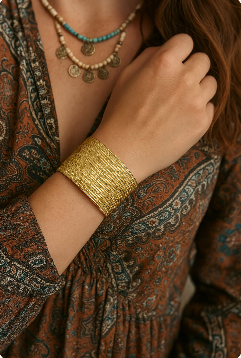 Free Spirit Adjustable Statement Boho Brass Gold Cuff Bracelet