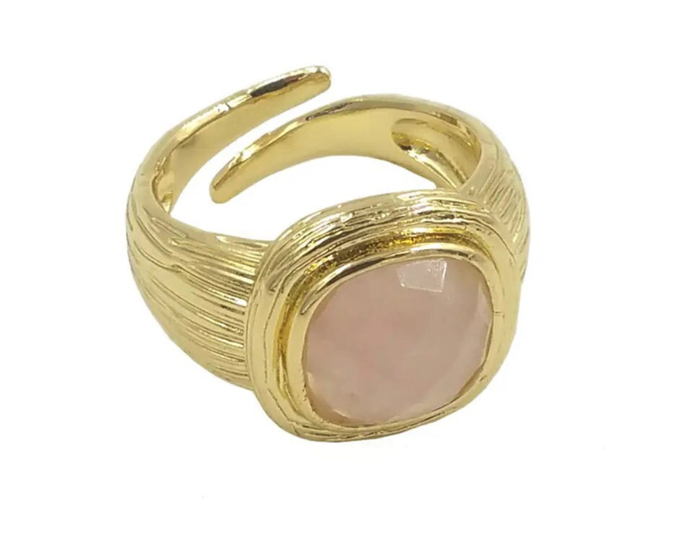Boho & Mala Rose Quartz Gold Ring (size 9)