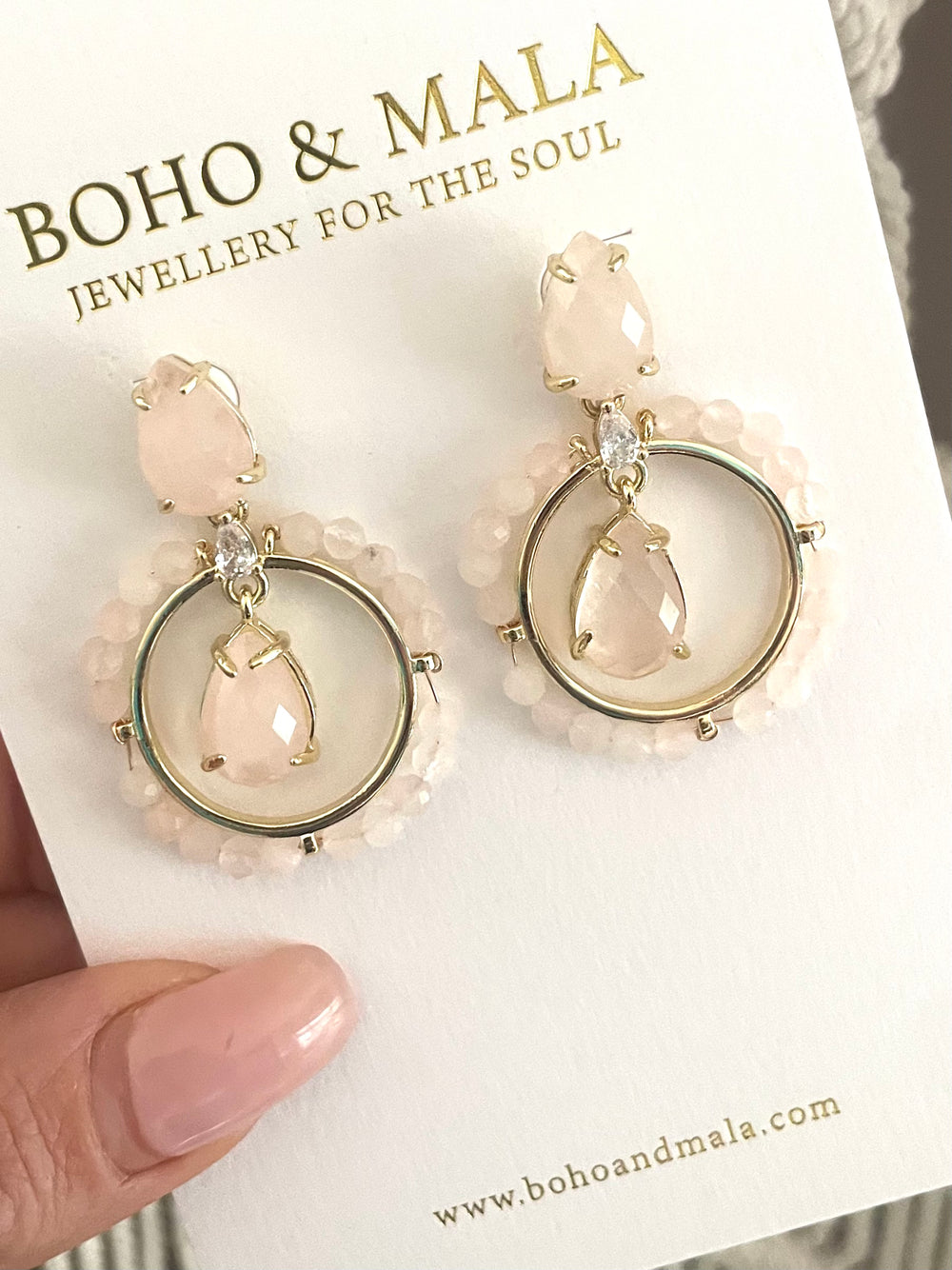 Boho & Mala Pink Stone Drop Earrings