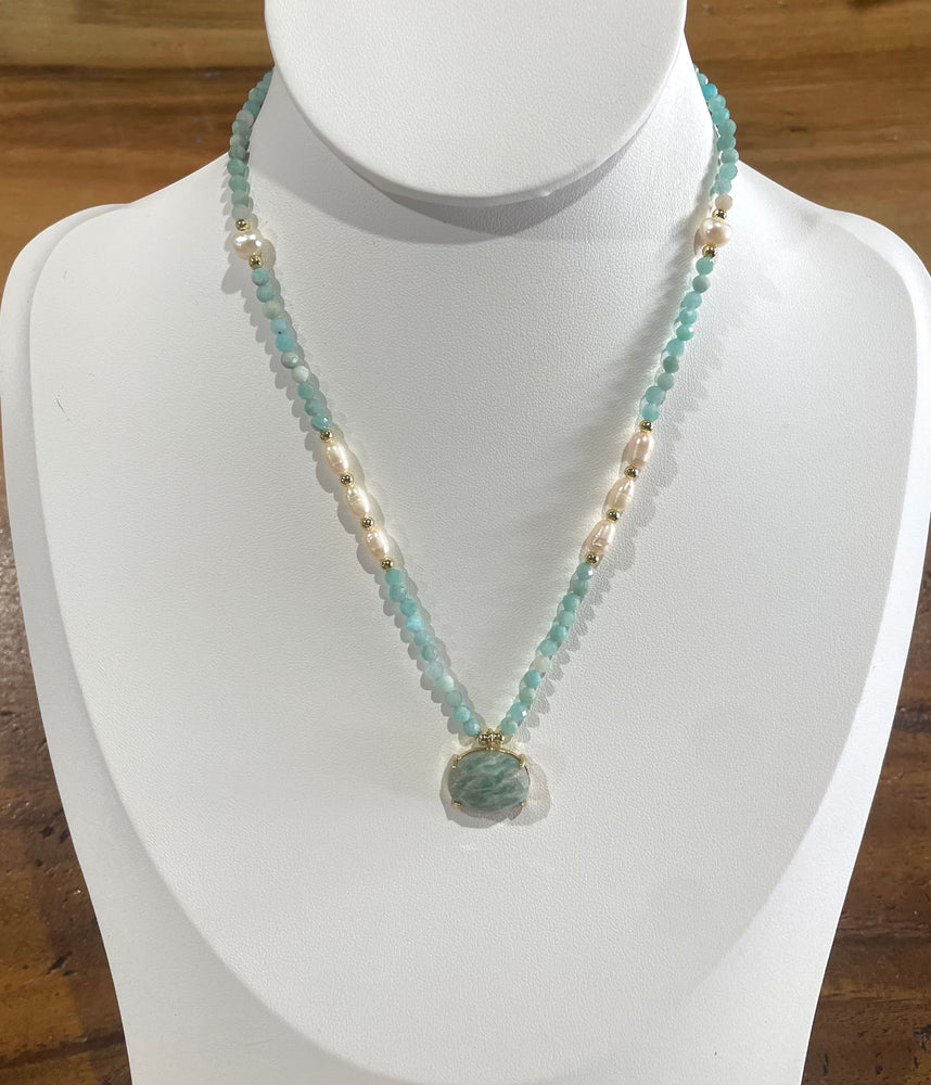 
                  
                    Boho & Mala 16inch Natural Light Blue Stone & Freshwater Pearl Necklace
                  
                