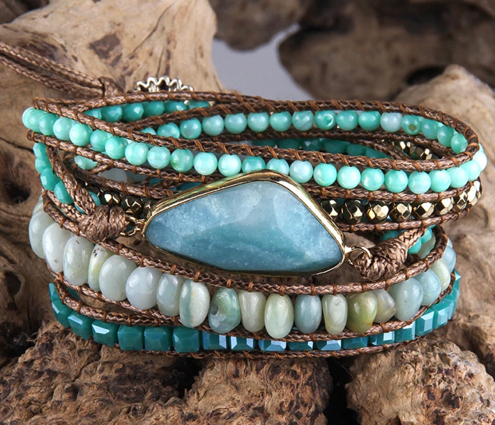 Boho & Mala Blue Stone 5 Wrap Bracelet