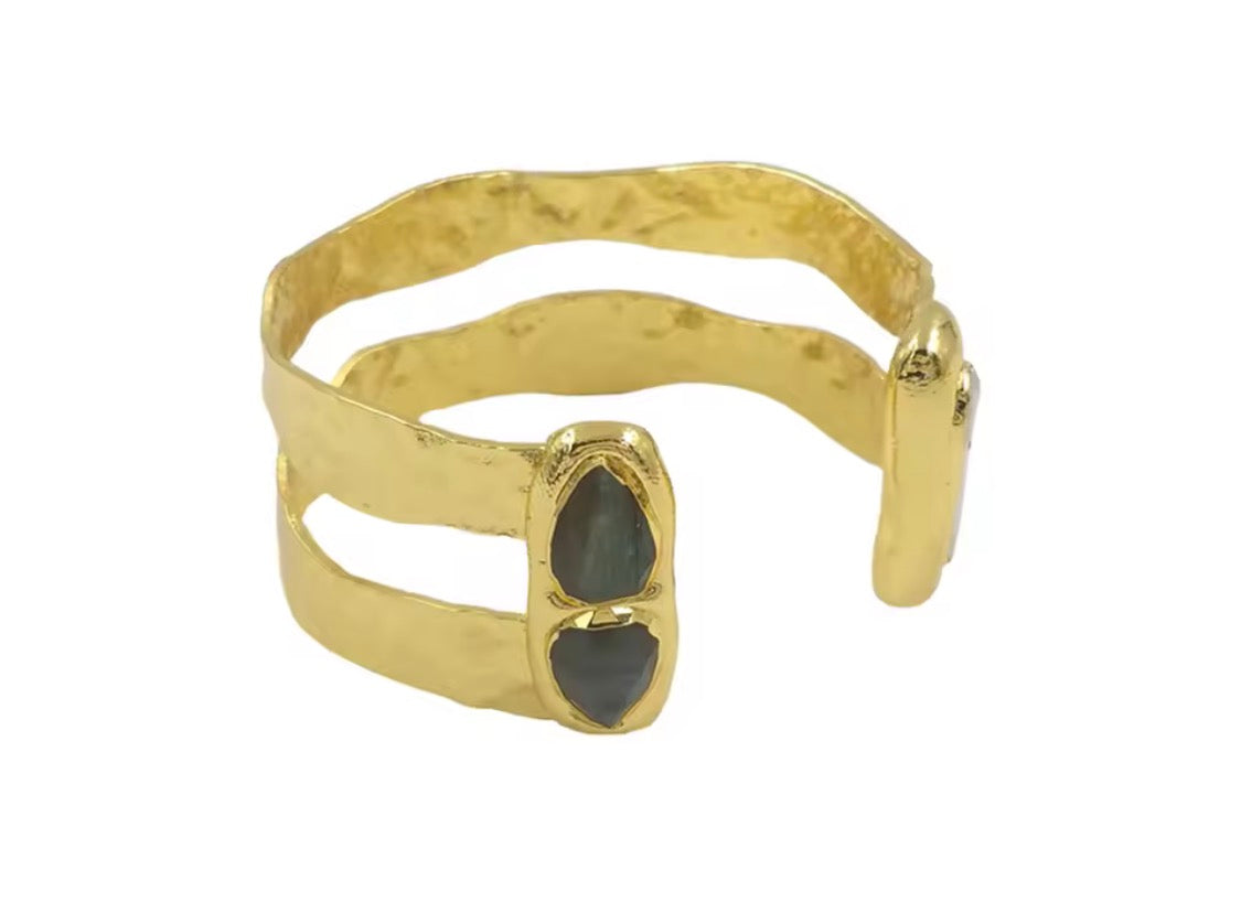 
                  
                    Free Spirit Boho Brass & Gold Labradorite Cuff Bracelet
                  
                