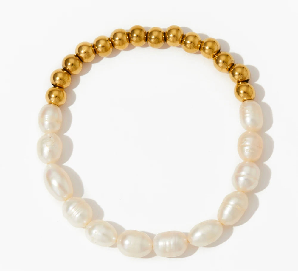 Boho & Mala Freshwater Pearl Gold Plated / Stainless Steel Bracelet