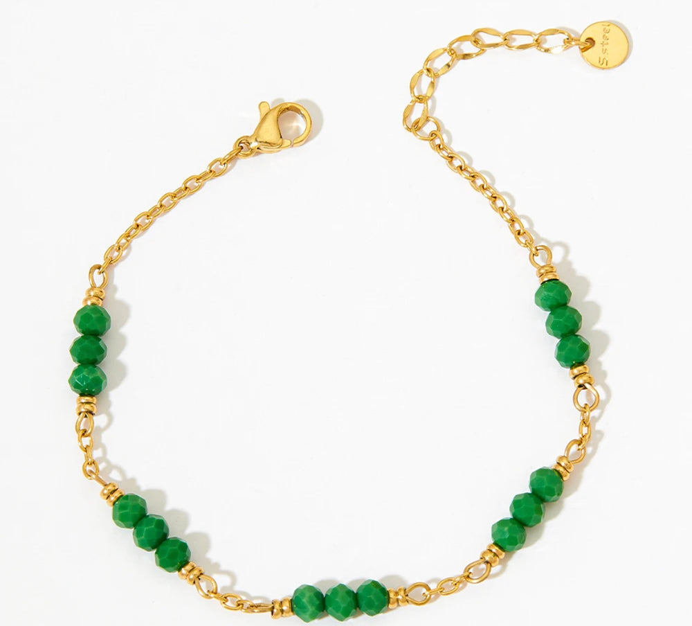 Boho & Mala Green Beaded Gold Plated / Stainless Steel Bracelet